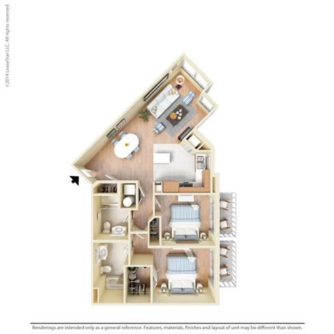 2 Bed - 2 Bath, 1111 square feet B7 floor plan