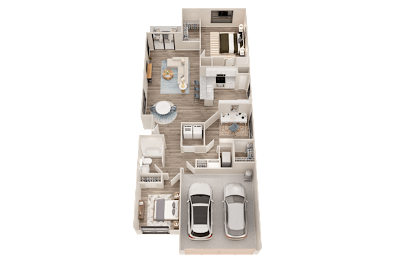 A top down view of a house with a car parked in front.