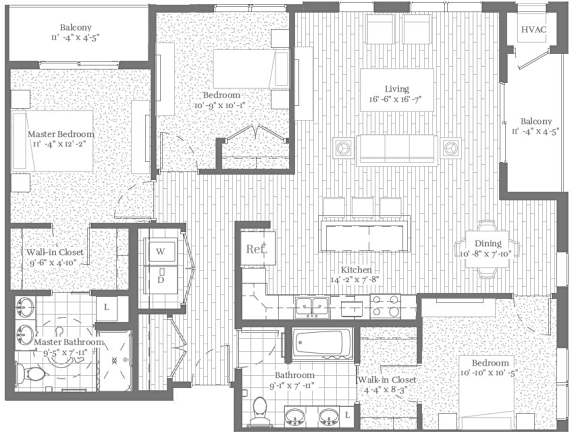 A floor plan of a house with a living room, dining room, kitchen, and multiple bathrooms.