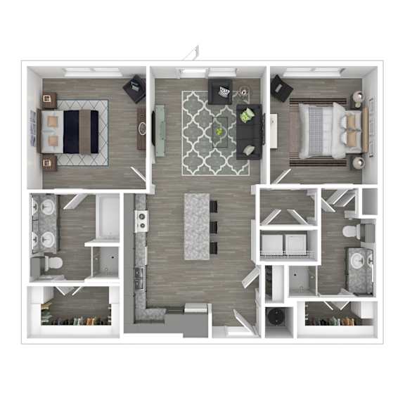 Floor Plan  A floor plan of a house with a living room, kitchen, and two bedrooms.