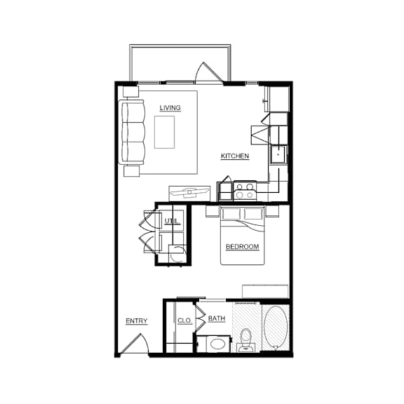 A black and white floor plan of a house with labeled rooms.