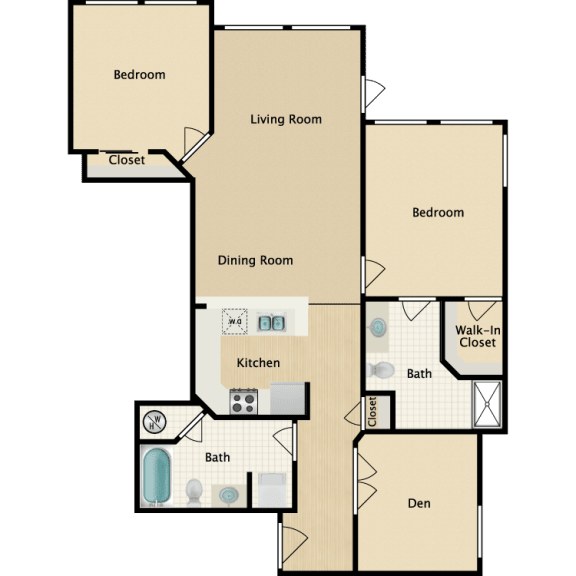 Plan E, 2 br, 2 ba, 1129 sq. ft.