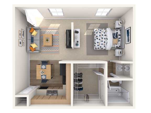 Studio, 1 ba, 510 sq. ft.