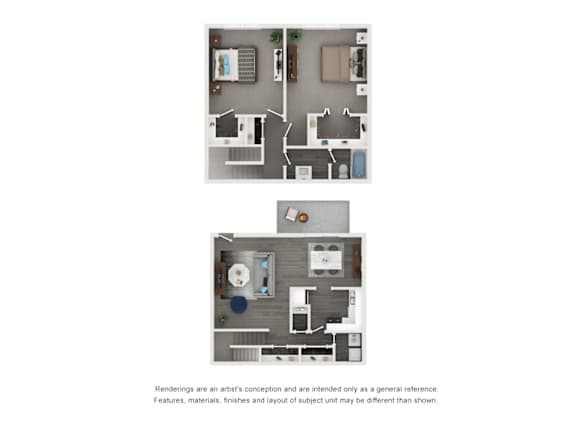 Two images of a room with a bed, a desk, and a chair.