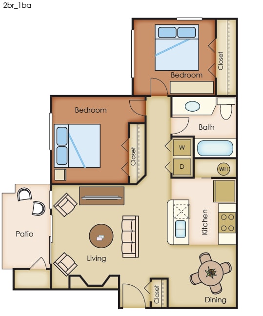 2 Bedroom 1 Bathroom Floorplan