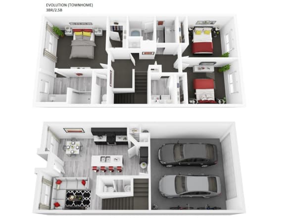 Evolution Townhome 3BR 2_5B 3D Floor Plan