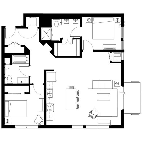 A black and white floor plan of a house with multiple rooms.