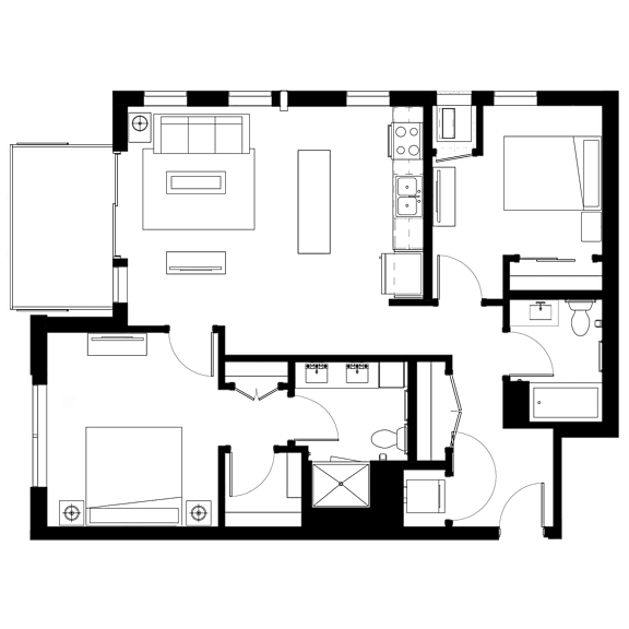 A black and white floor plan of a house with multiple rooms.
