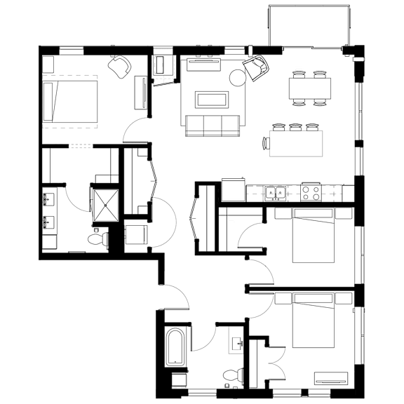 A black and white floor plan of a house with multiple rooms.