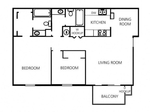 2 Bed - 2 Bath |1000 sq ft floorplan