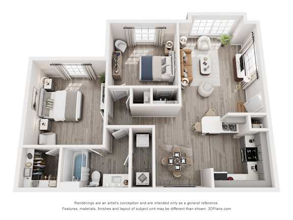 Flats on maples street 2b 1b 3d floor plan