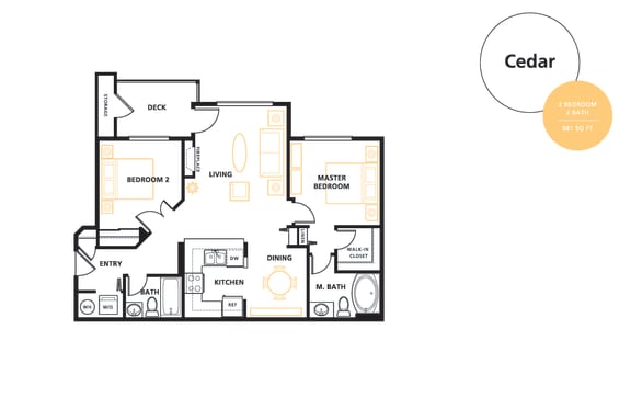 Cedar, 2 br, 2 ba, 881 sq. ft.
