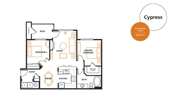 Cypress, 2 br, 1 ba, 849 sq. ft.