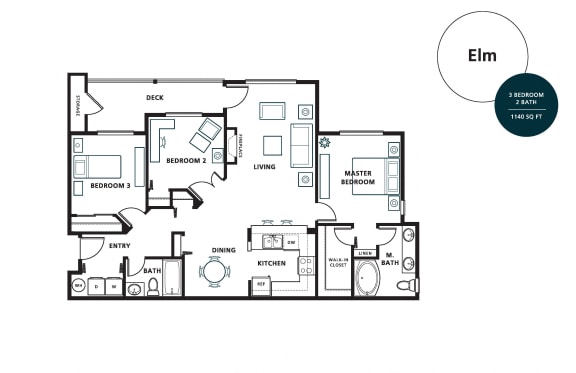 Elm, 3 br, 2 ba, 1140 sq. ft.