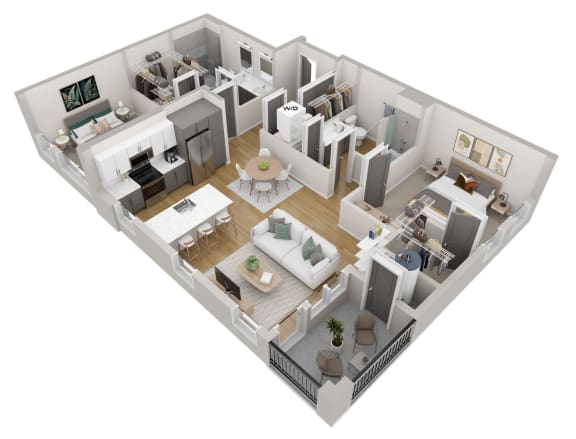 3d floor plan of a home with a living room and a dining room