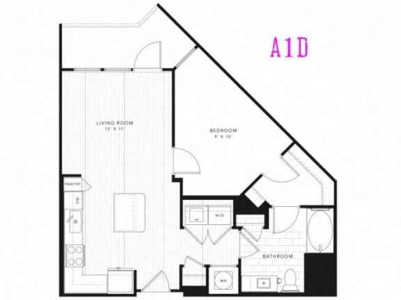 A1D 1 Bed 1 Bath 710 square feet floor plan