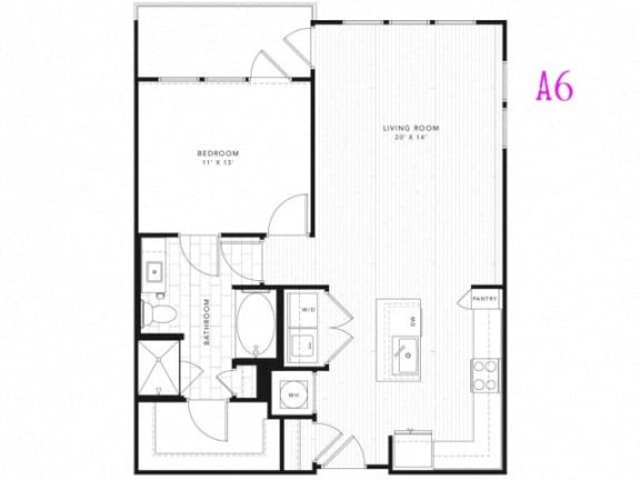 Floor Plan  A6 1 Bed 1 Bath 853 square feet floor plan