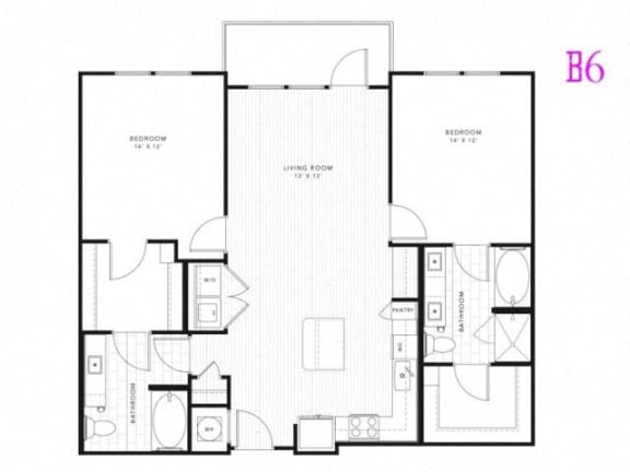 B6, 2 Bed 2 Bath 1188 square feet floor plan