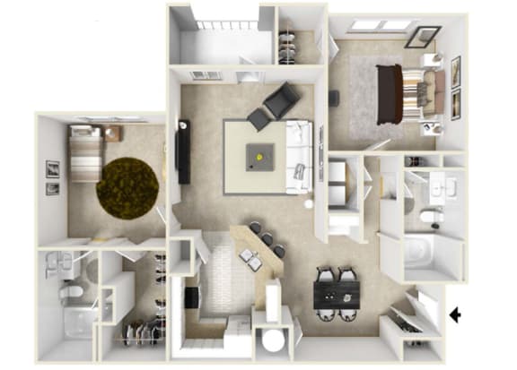 2 Bed - 2 Bath, 1177 square feet floor plan The Georgia