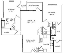 2 Bed 2 Bath, 1362 square feet floor plan The North Carolina