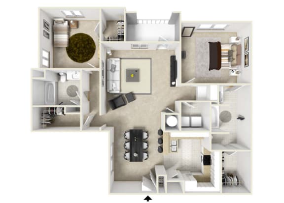 2 Bed - 2 Bath, 1362 square feet floor plan The North Carolina