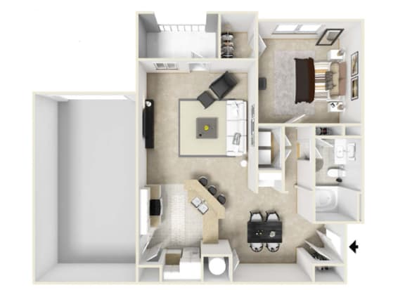 1 Bed 1 Bath, 880 square feet floor plan The Tennessee