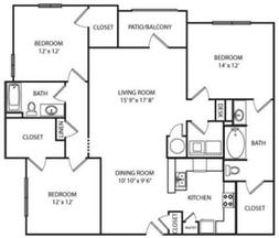3 Bed 2 Bath, 1489 square feet floor plan The Virginia
