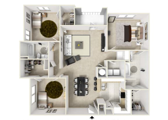 3 Bed 2 Bath, 1489 square feet floor plan The Virginia