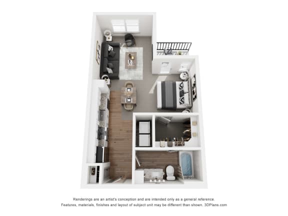 a floor plan of a 1 bedroom apartment with a bathroom and a balcony