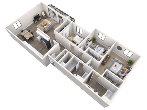 3, 3br, 2ba, 1186 sq. ft.