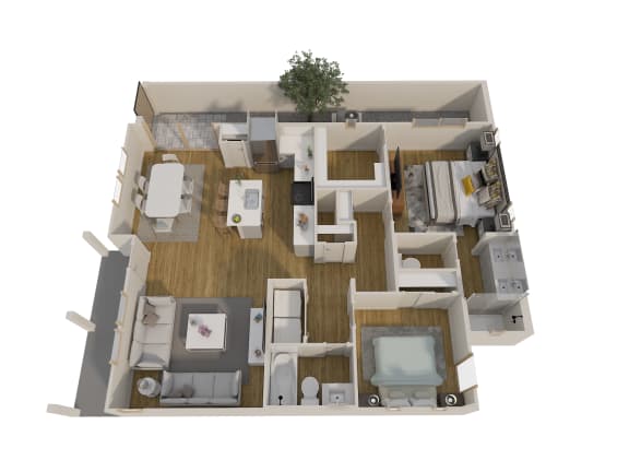 a 3d floor plan of a house with a bedroom and living room