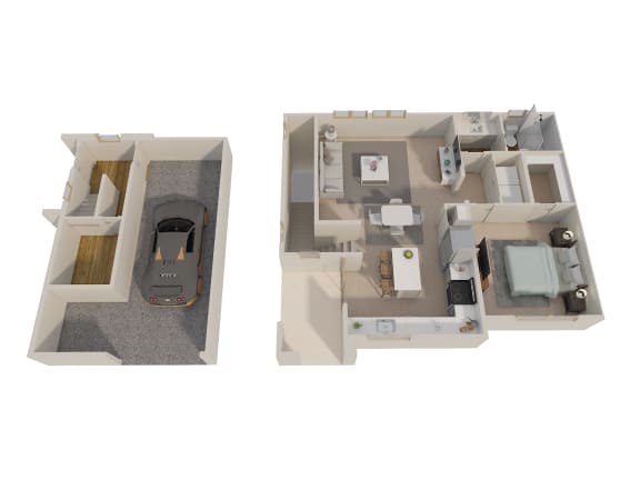 Floor Plan  a stylized floor plan of a house with a bedroom and a living room