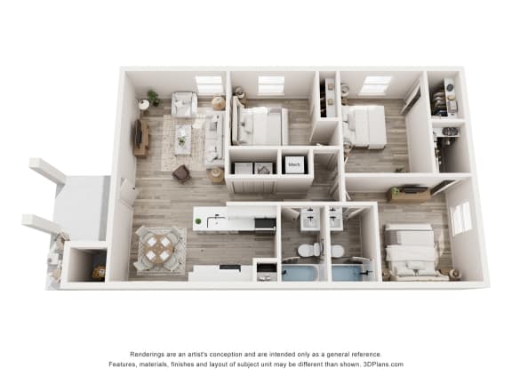 Apartments in Austin for Rent - Huntington Meadows - 3 bedroom 2 bathroom 1039sq ft floorplan