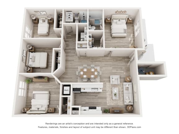 Austin, Texas Apartments -Huntington Meadows- 4 Bedroom 2 Bathroom 1239sq foot floorplan