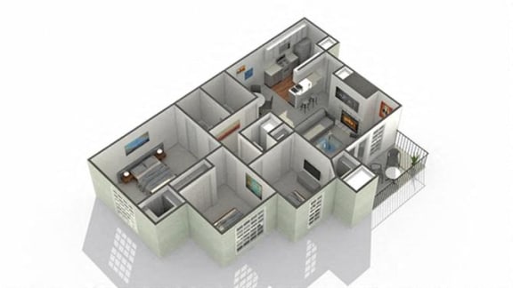 3d floor plan of a small apartment