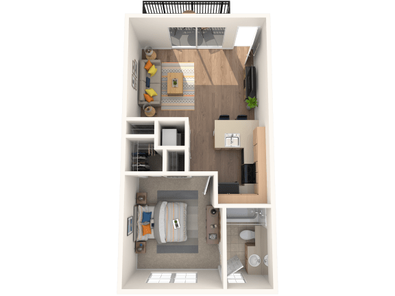 a 3d floor plan of a bedroom with a bathroom