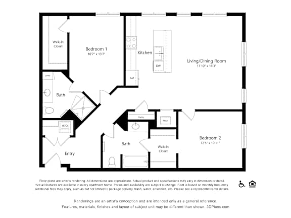 A black and white drawing of a floor plan for an apartment.