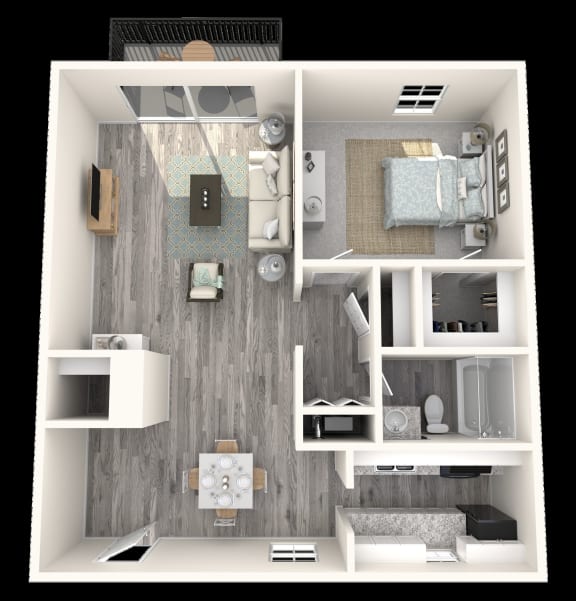 1 Bed, 1 Bath, 671 sq. ft. Lily floor plan