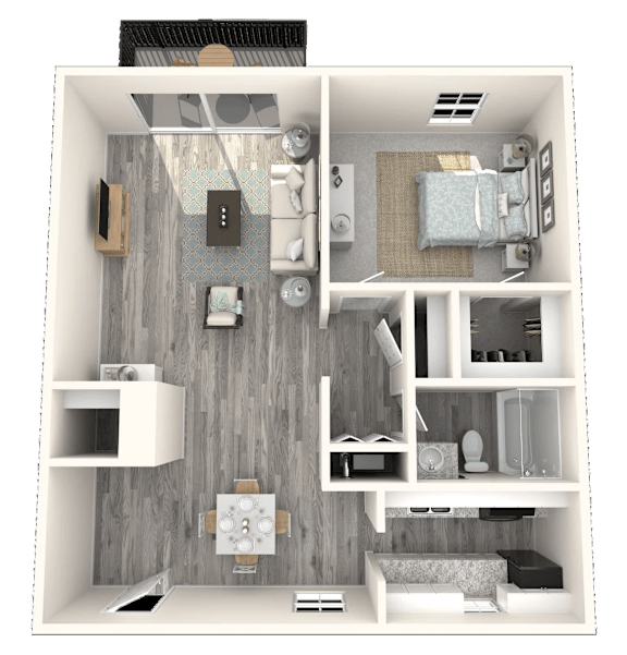 A 3D rendered image of a modern bathroom interior.