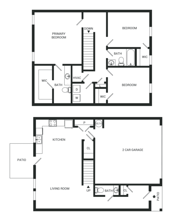 A black and white image of two floor plans of a house.