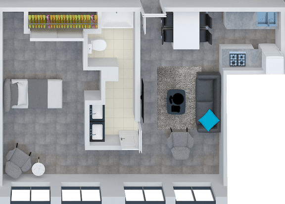 a bird's eye view of our studio apartment