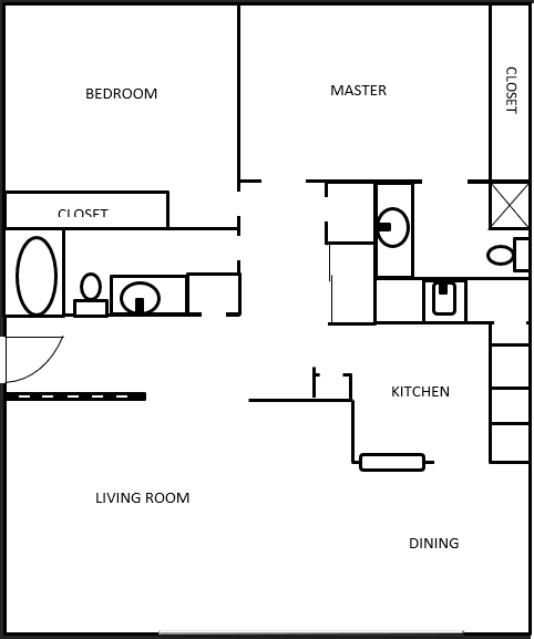 a drawing of two floors of a house with a kitchen and a living room