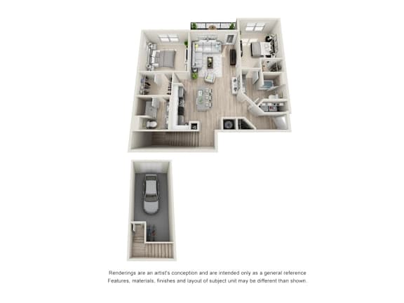 A floor plan of a house with a garage and a separate entrance.