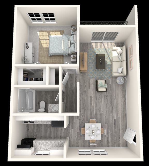 1 Bed, 1 Bath, 832 sq. ft. Magnolia floor plan