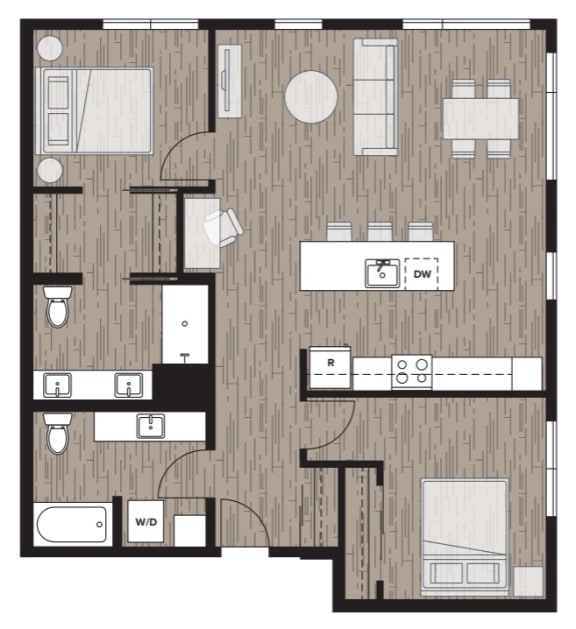 2 bed 2 bath floor plan Iat Riverfront Everett, Washington, 98101