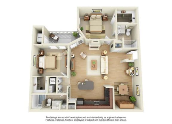 2 Bedroom 2 Bathroom Floor Plan  at Uptown Lake Apartments, Minnesota, 55408