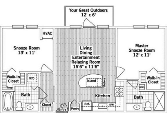Two Bedroom Two Bath Floor Plan at Uptown Lake Apartments, Minneapolis, MN