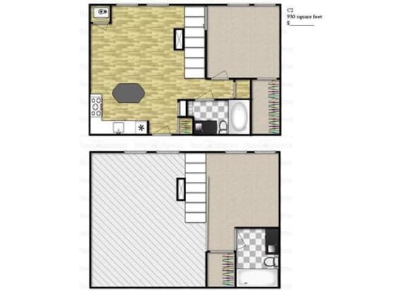 Two bedroom Two bathroom Floor Plan at Uptown Lake Apartments, Minneapolis, 55408