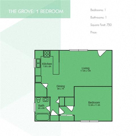 the grove 1 bedroom 1 bath 750 sq. ft.