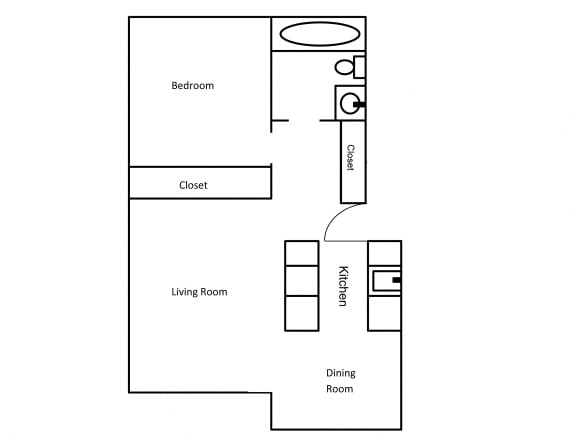 1 Bed, 1 Bath, 733 square feet floor plan